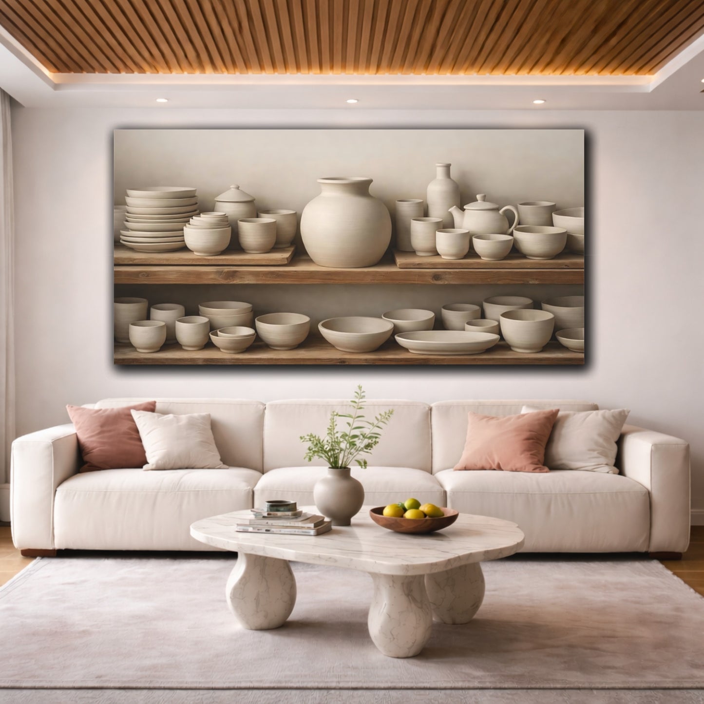 Mockup 3. Vintage Pottery Neutral Pottery shown as stretched canvas wall art