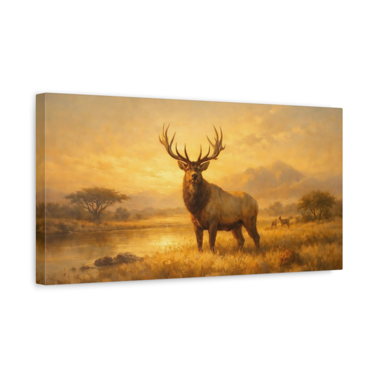 Side Mockup 3. Animals Elk Golden Elk shown as stretched canvas wall art