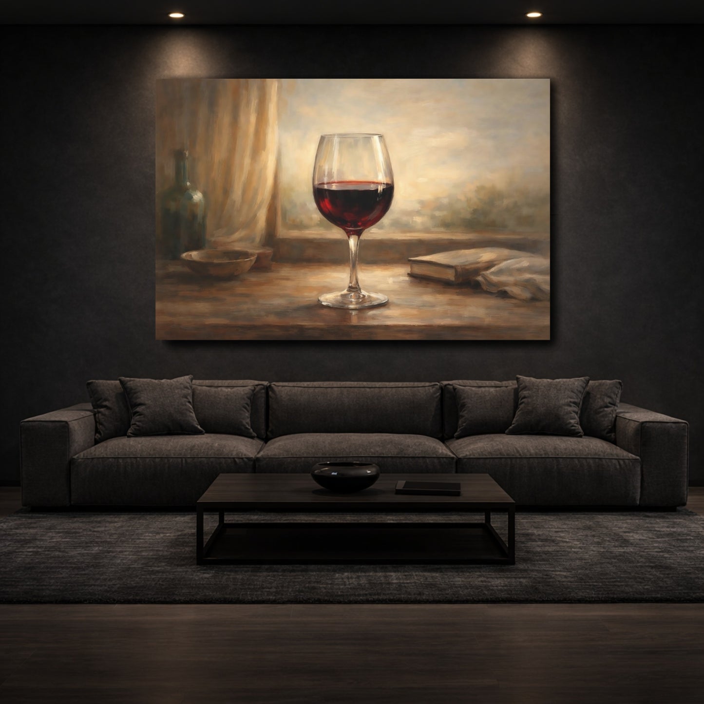 Mockup 2. Vintage Red Wine Glass Rustic Wine shown as stretched canvas wall art