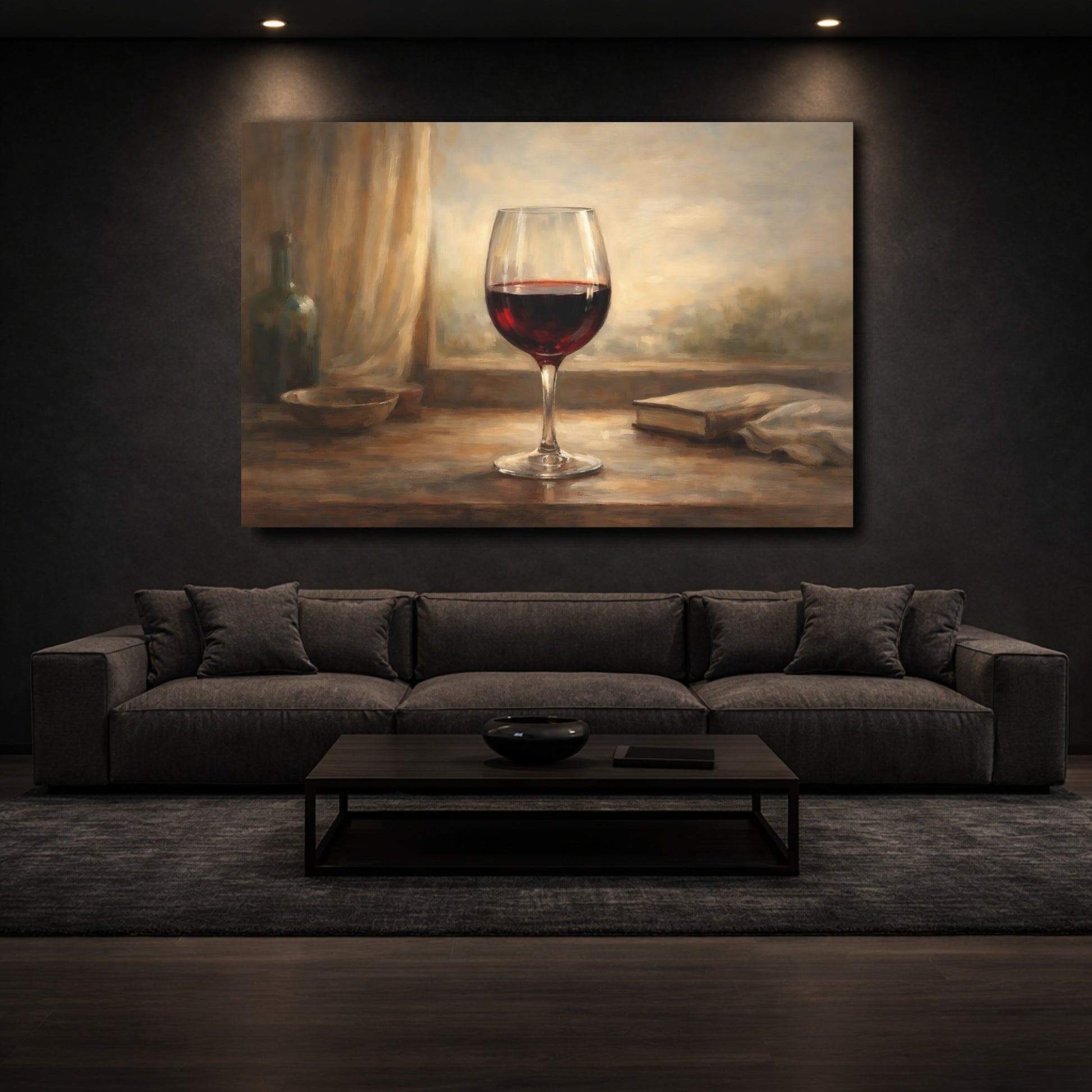 Mockup 2. Vintage Red Wine Glass Rustic Wine shown as stretched canvas wall art