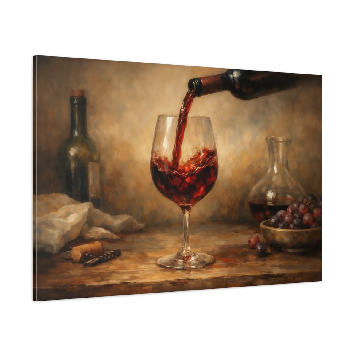 Main Mockup. Vintage Red Wine Red Wine Still Life shown as stretched canvas wall art