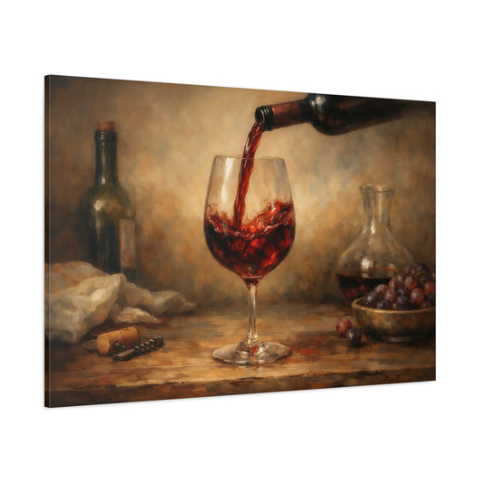 Main Mockup. Vintage Red Wine Red Wine Still Life shown as stretched canvas wall art