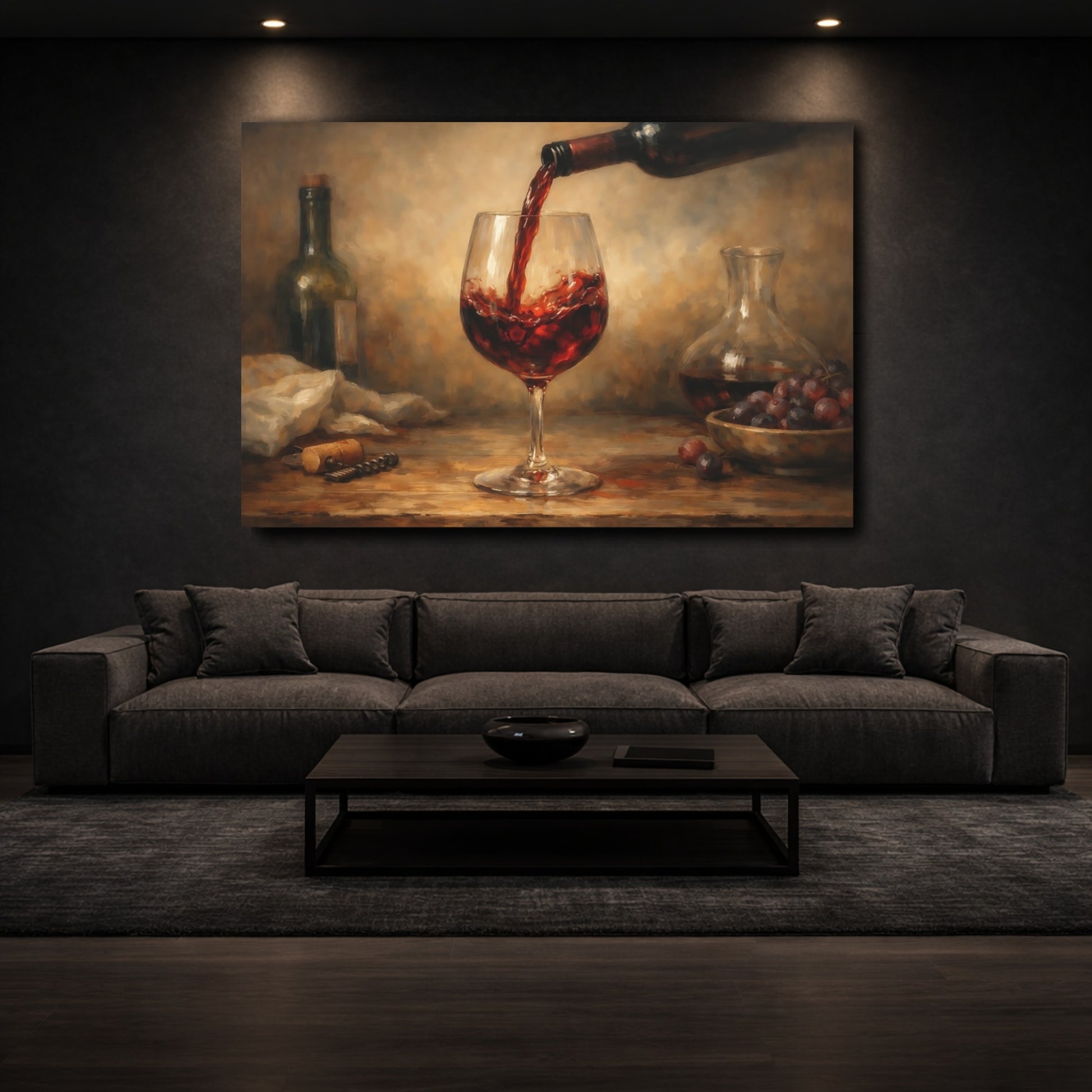Mockup 2. Vintage Red Wine Red Wine Still Life shown as stretched canvas wall art