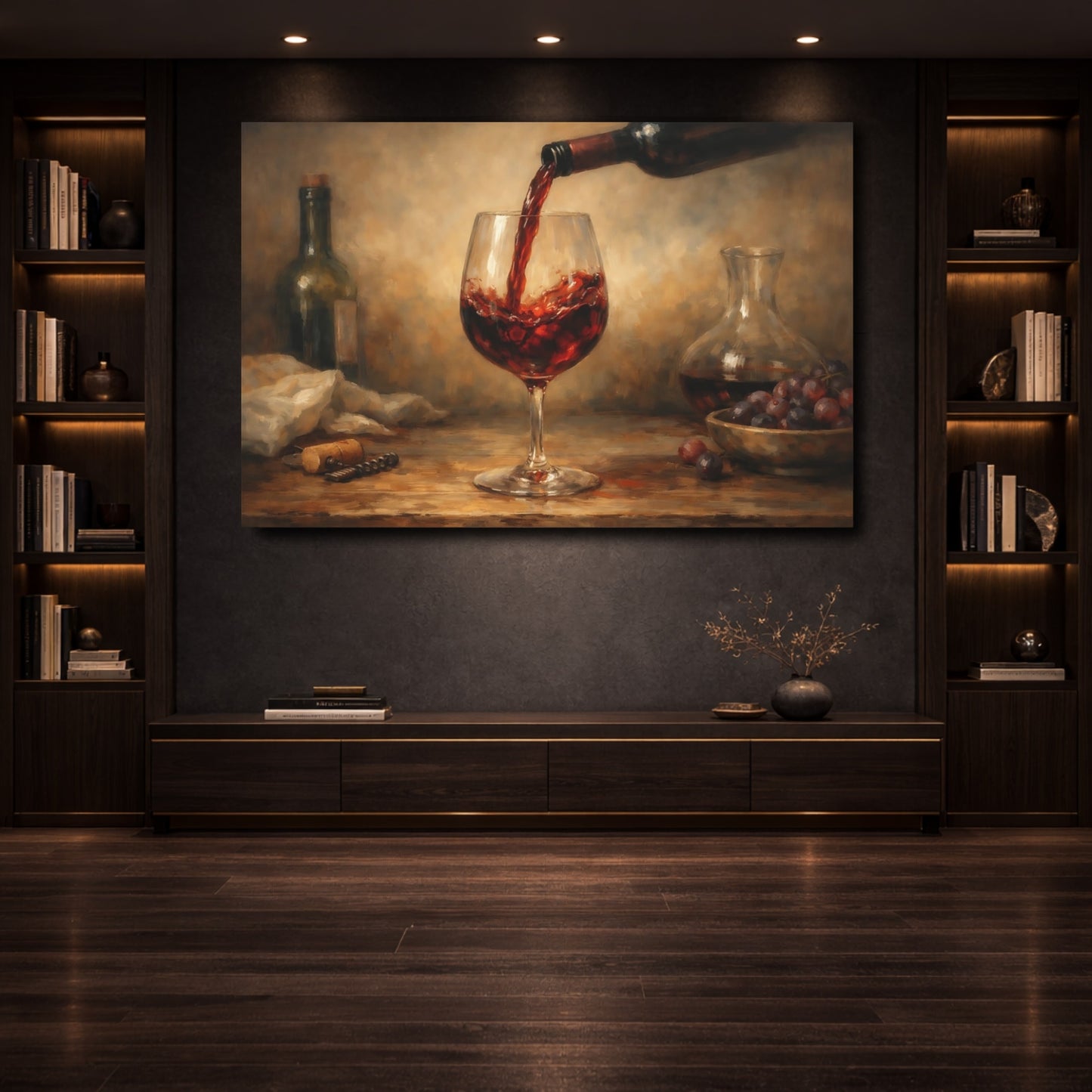 Mockup 3. Vintage Red Wine Red Wine Still Life shown as stretched canvas wall art