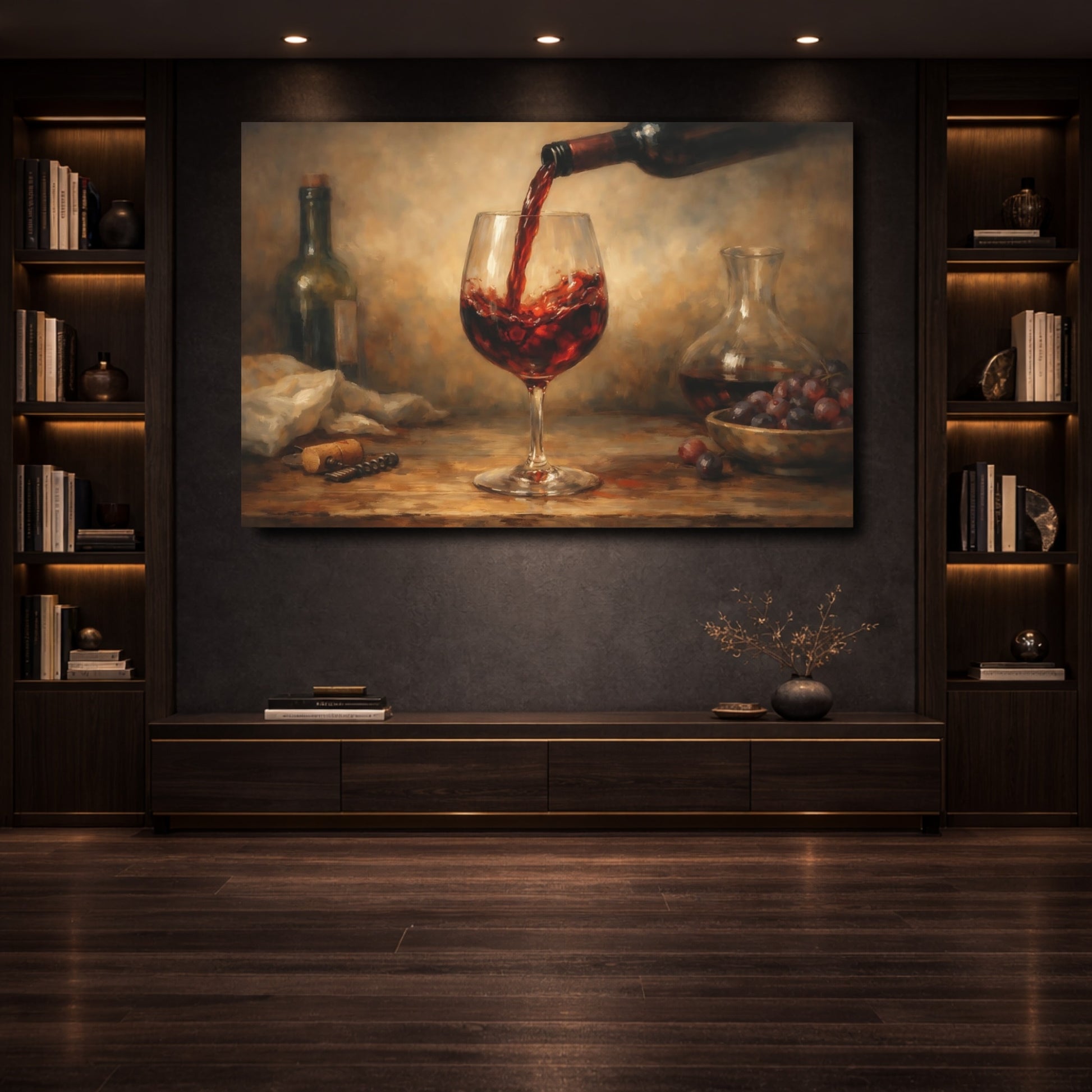 Mockup 3. Vintage Red Wine Red Wine Still Life shown as stretched canvas wall art