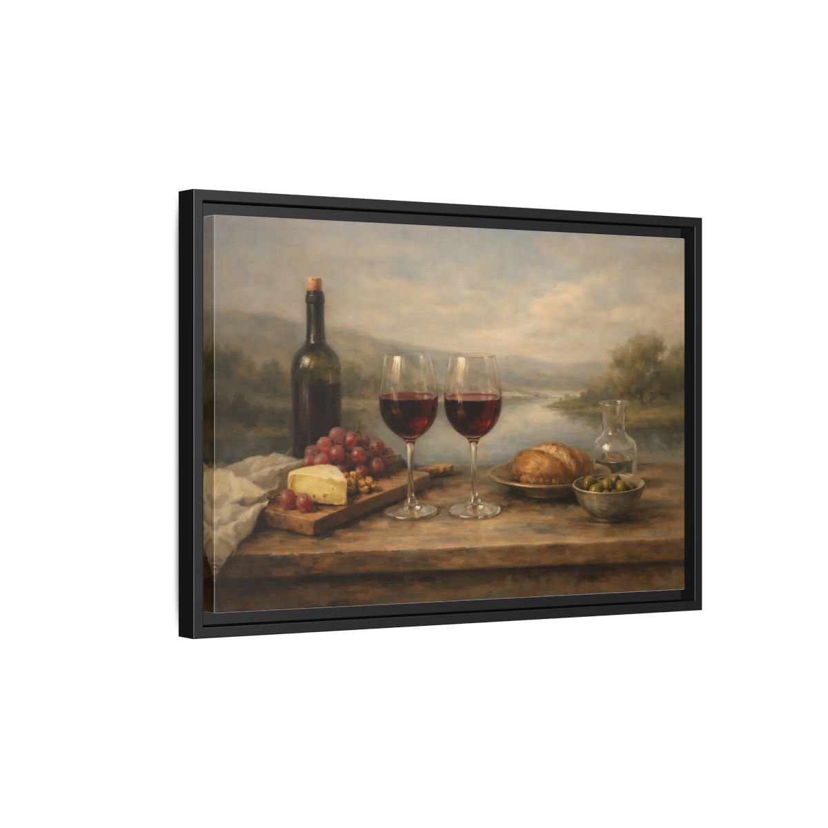 Side Mockup 3. Vintage Red Wine Rustic Wine shown as stretched canvas wall art