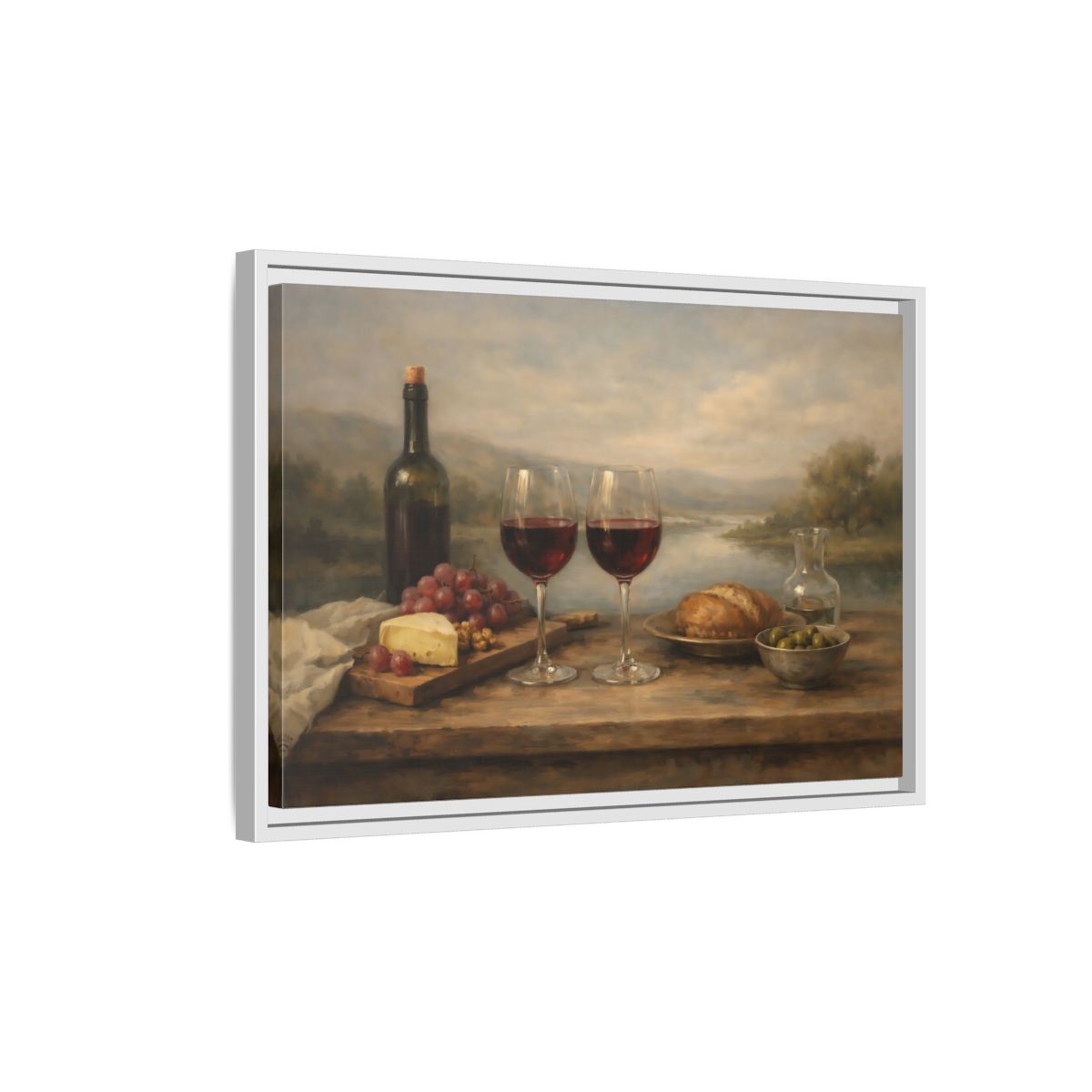 Side Mockup 1. Vintage Red Wine Rustic Wine shown as stretched canvas wall art