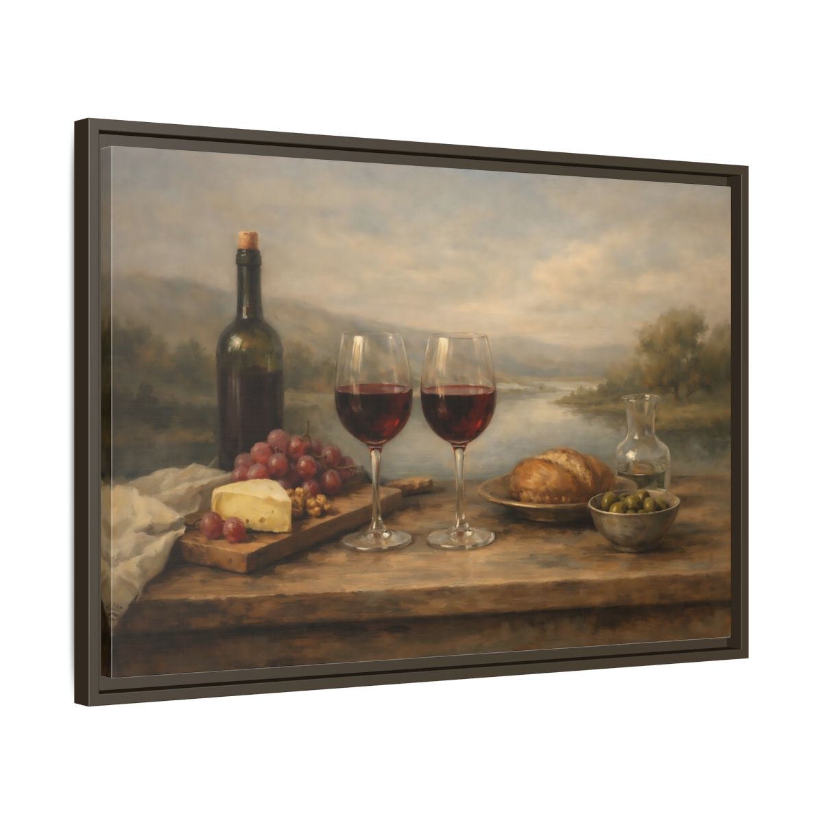 Side Mockup 11. Vintage Red Wine Rustic Wine shown as stretched canvas wall art