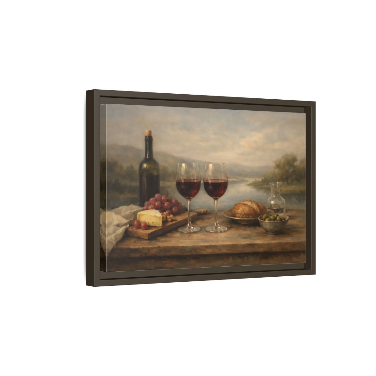Side Mockup 5. Vintage Red Wine Rustic Wine shown as stretched canvas wall art