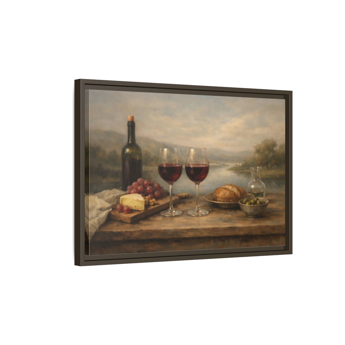 Side Mockup 2. Vintage Red Wine Rustic Wine shown as stretched canvas wall art