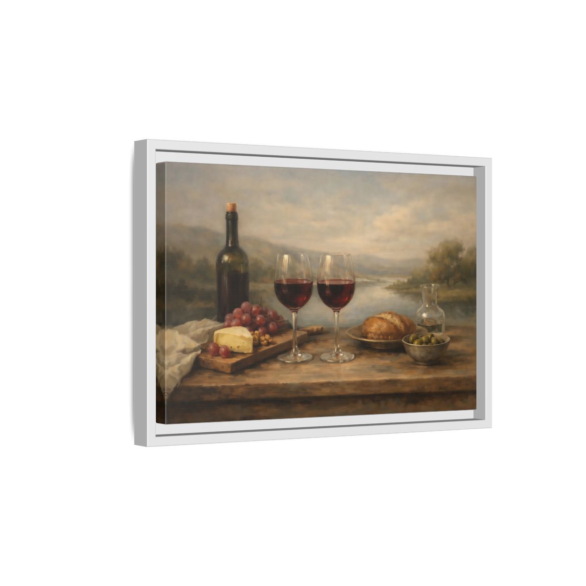 Side Mockup 4. Vintage Red Wine Rustic Wine shown as stretched canvas wall art