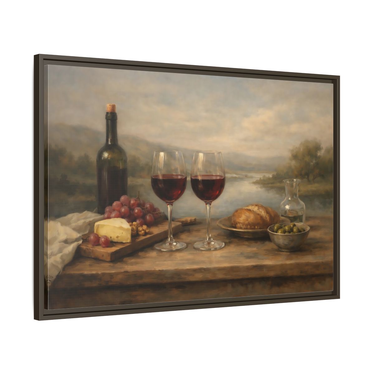 Side Mockup 9. Vintage Red Wine Rustic Wine shown as stretched canvas wall art