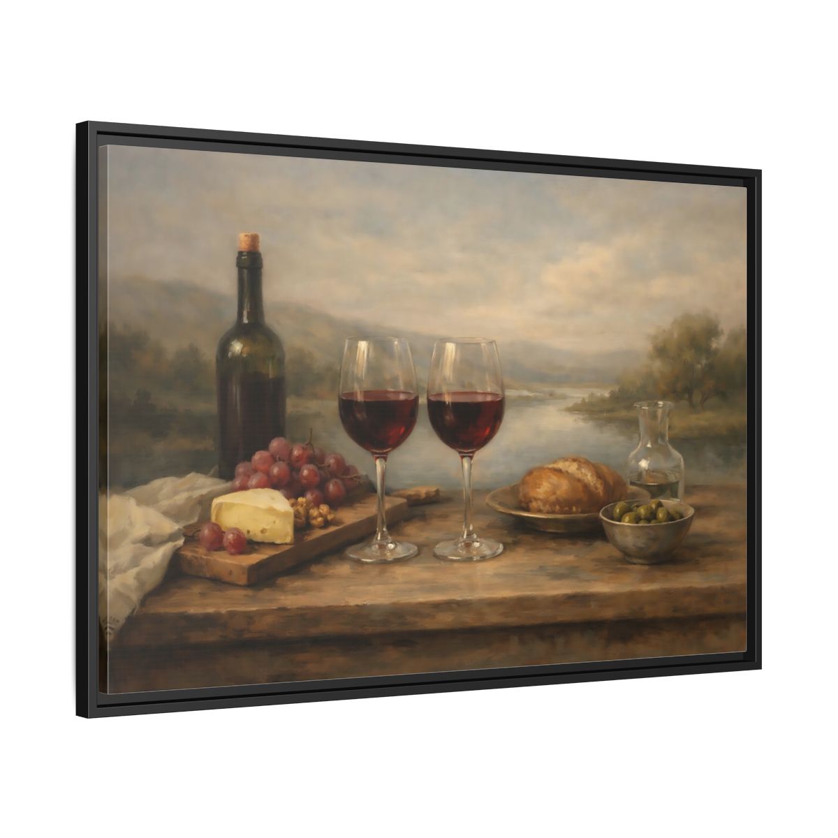 Side Mockup 13. Vintage Red Wine Rustic Wine shown as stretched canvas wall art