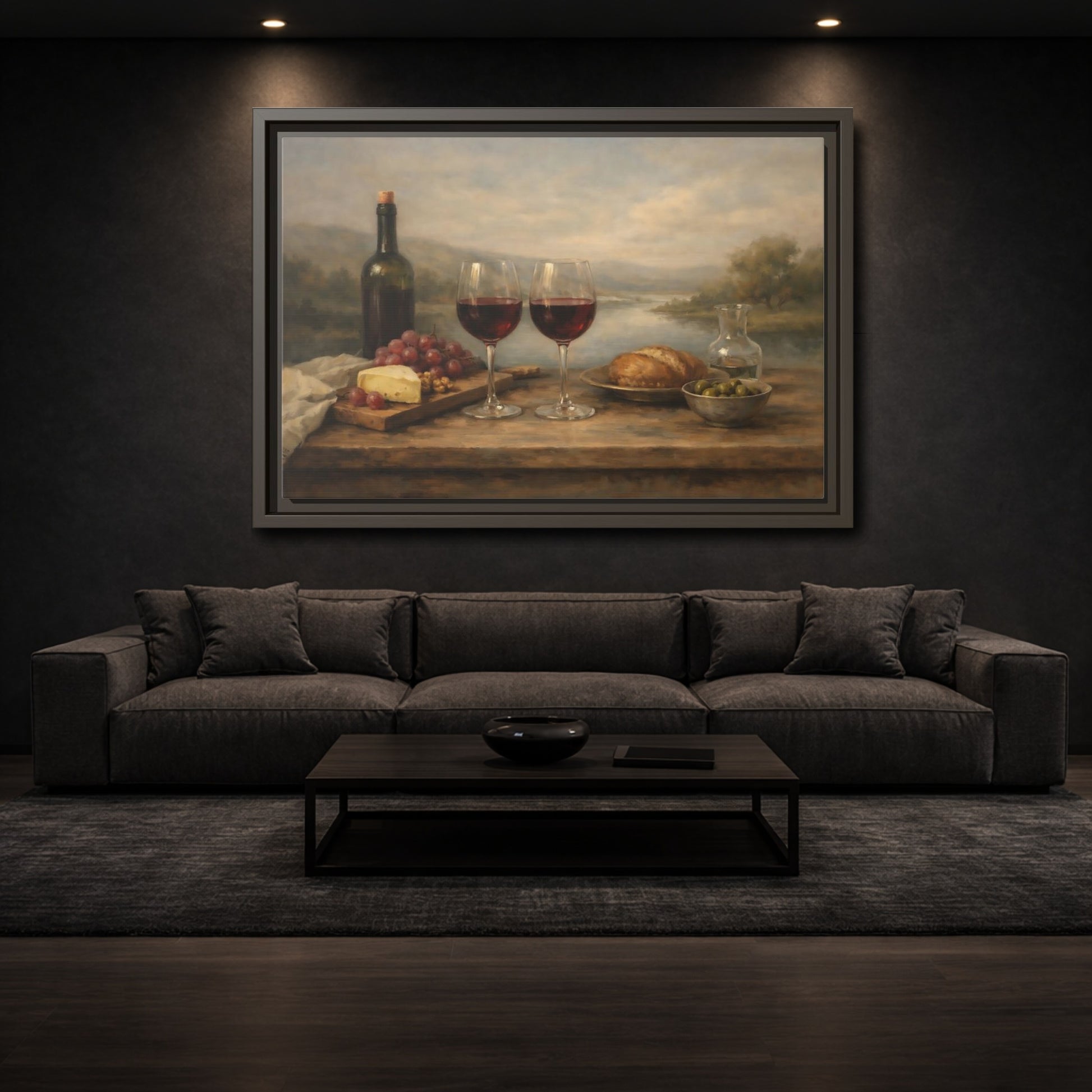 Mockup 2. Vintage Red Wine Rustic Wine shown as stretched canvas wall art