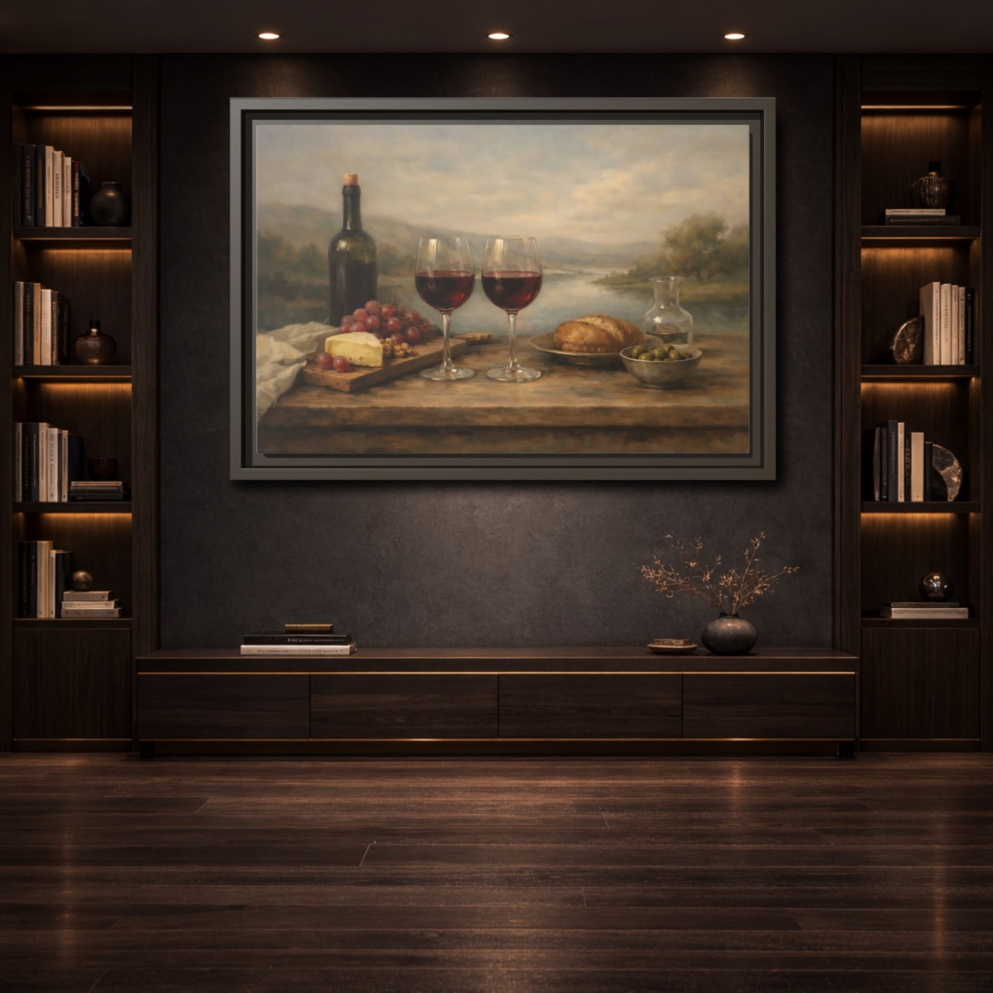Mockup 3. Vintage Red Wine Rustic Wine shown as stretched canvas wall art