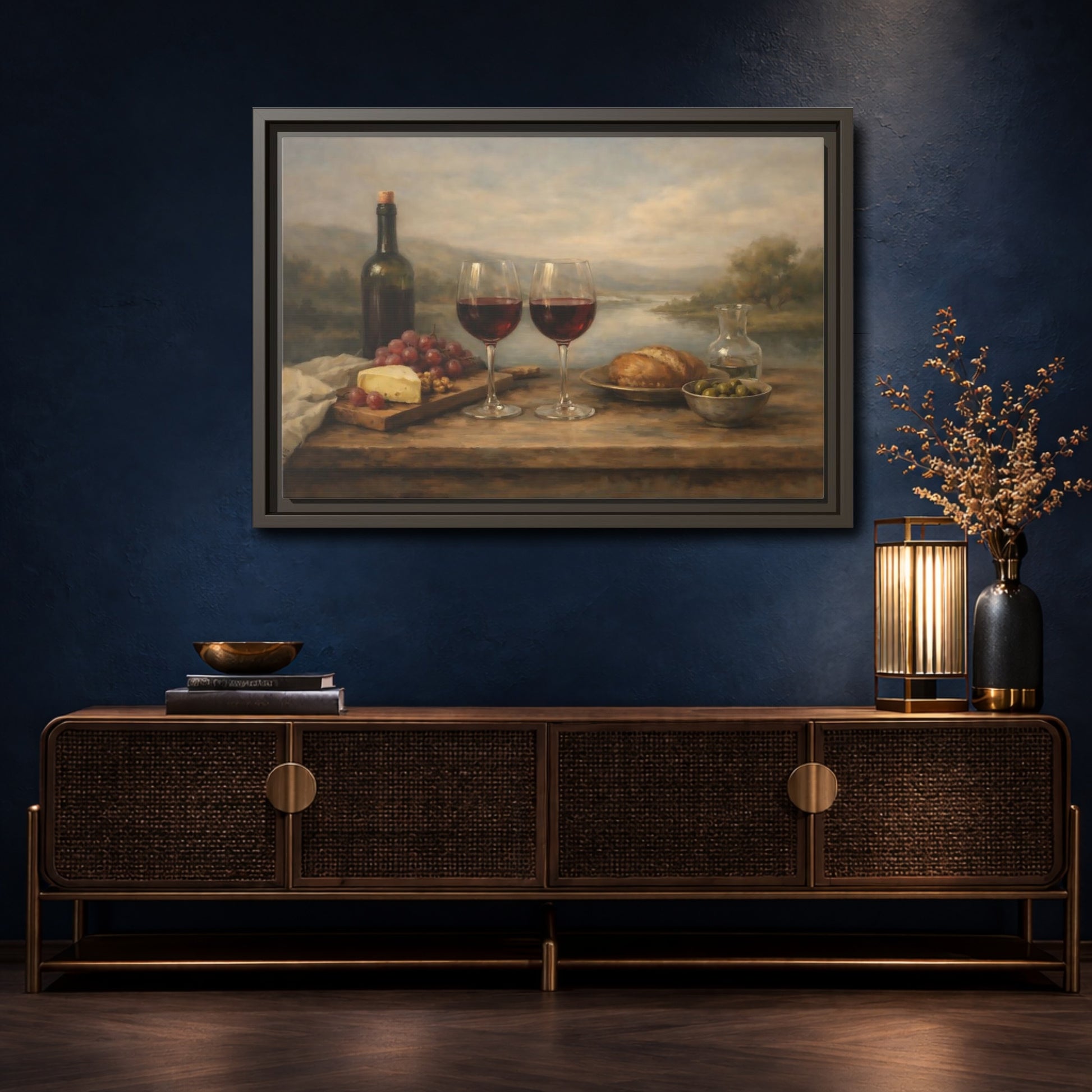 Mockup 4. Vintage Red Wine Rustic Wine shown as stretched canvas wall art