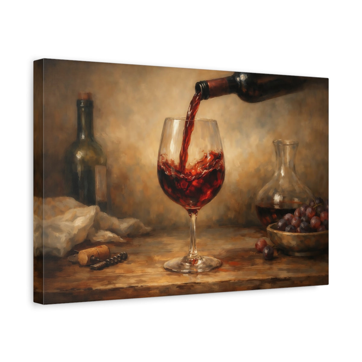 Side Mockup 4. Vintage Red Wine Red Wine Still Life shown as stretched canvas wall art