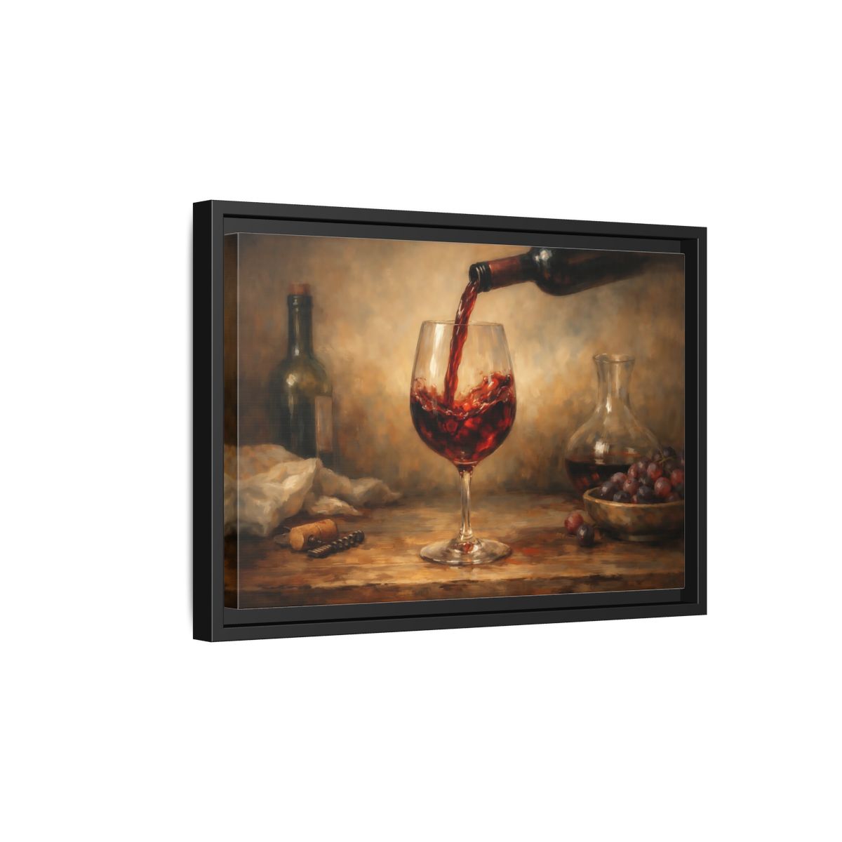 Side Mockup 6. Vintage Red Wine Red Wine Still Life shown as stretched canvas wall art