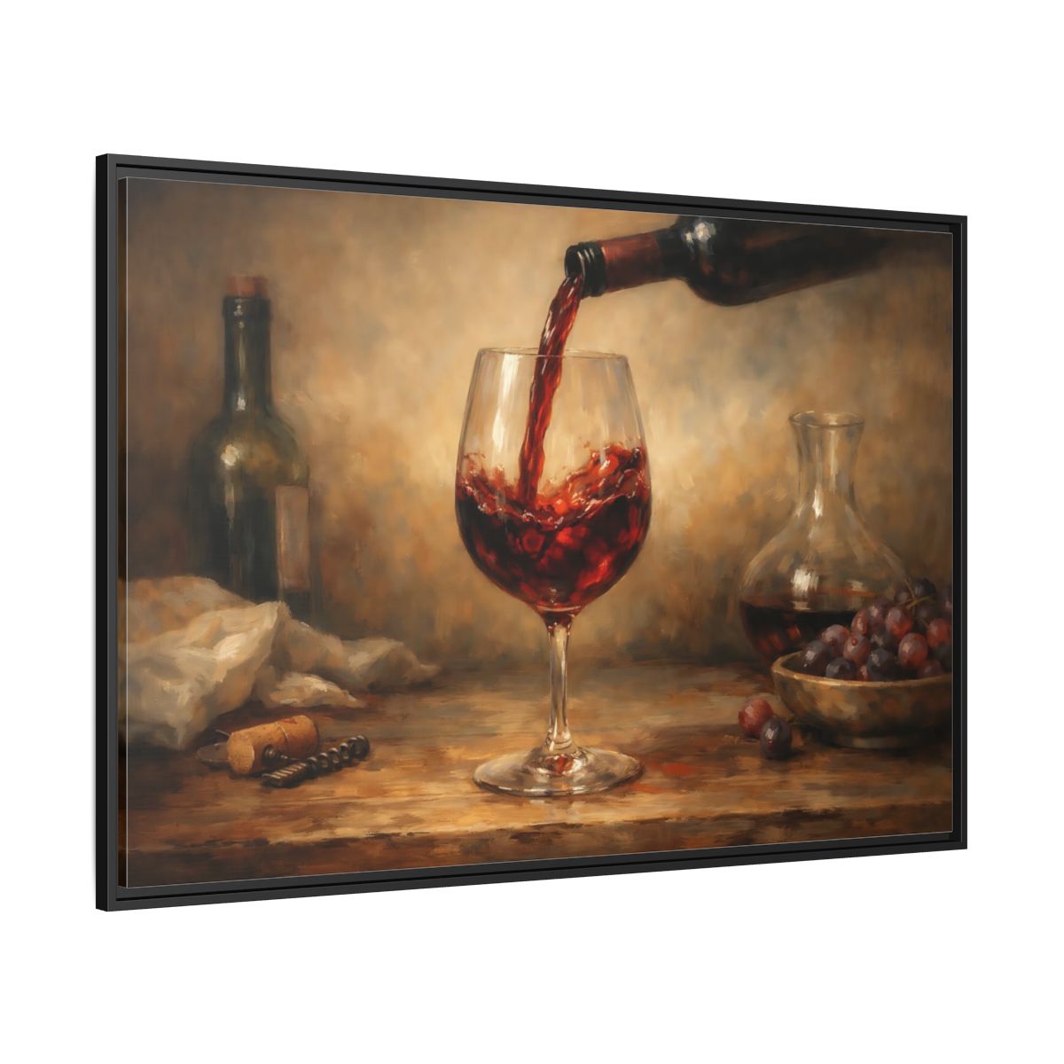 Side Mockup 12. Vintage Red Wine Red Wine Still Life shown as stretched canvas wall art