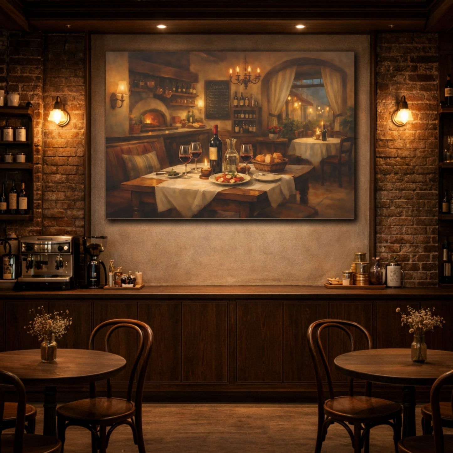 Vintage Restaurant Interior Rustic Dining - Canvas Wall Art Print - YesArtYes