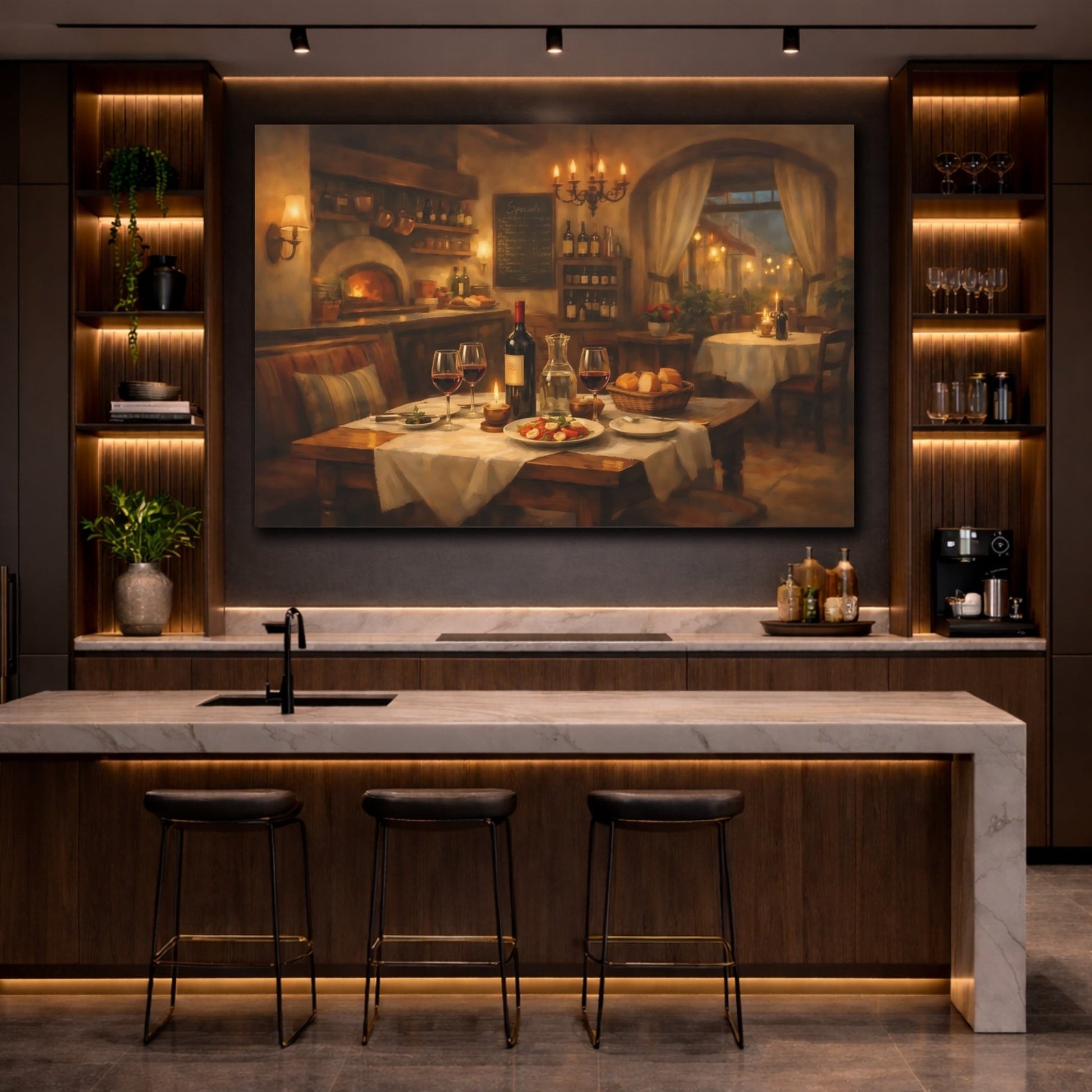 Vintage Restaurant Interior Rustic Dining - Canvas Wall Art Print - YesArtYes