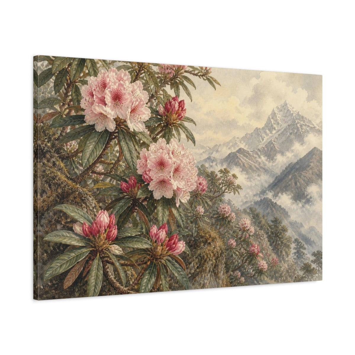Main Mockup. Vintage Rhododendron Branches shown as canvas print