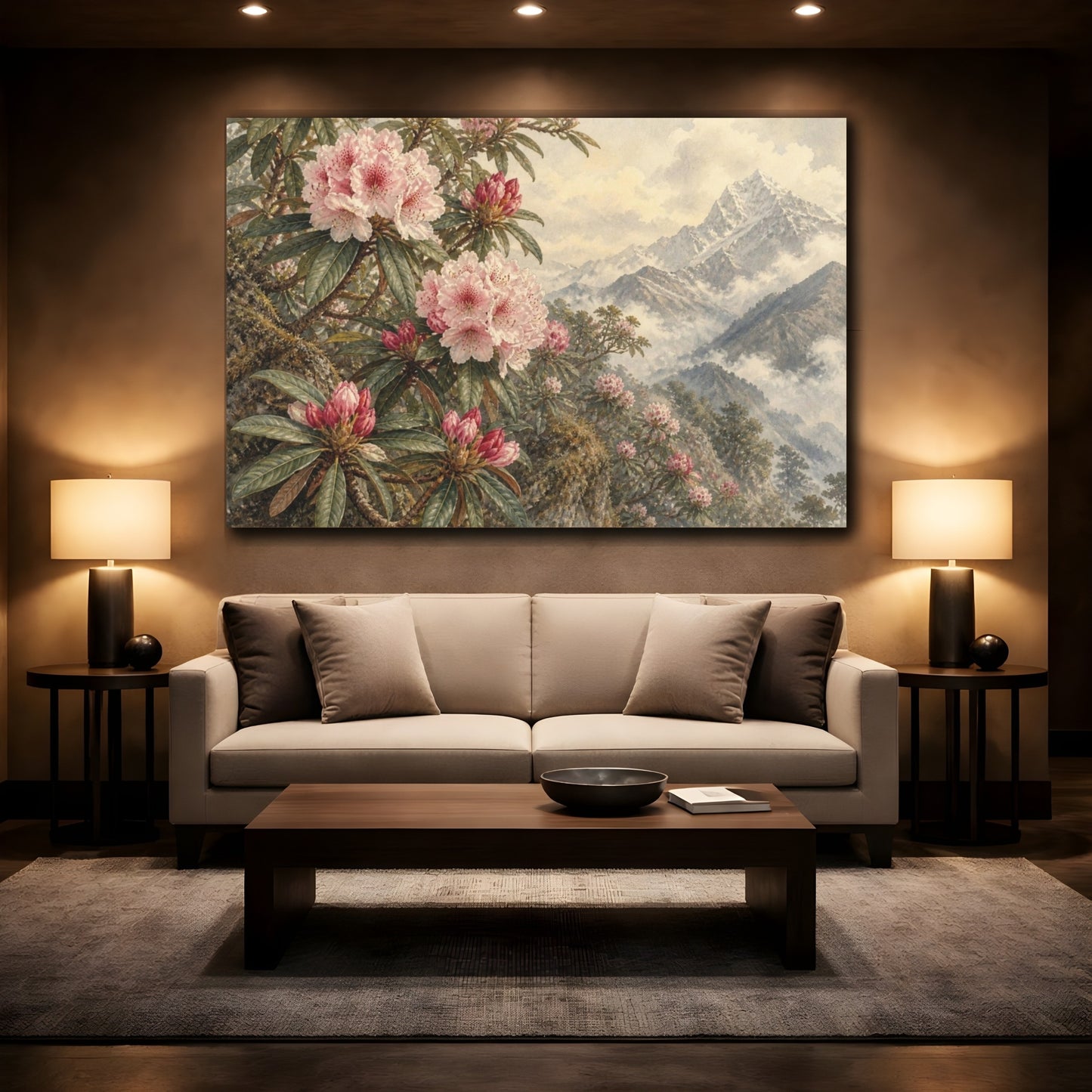 Mockup 2. Vintage Rhododendron Branches shown as canvas print