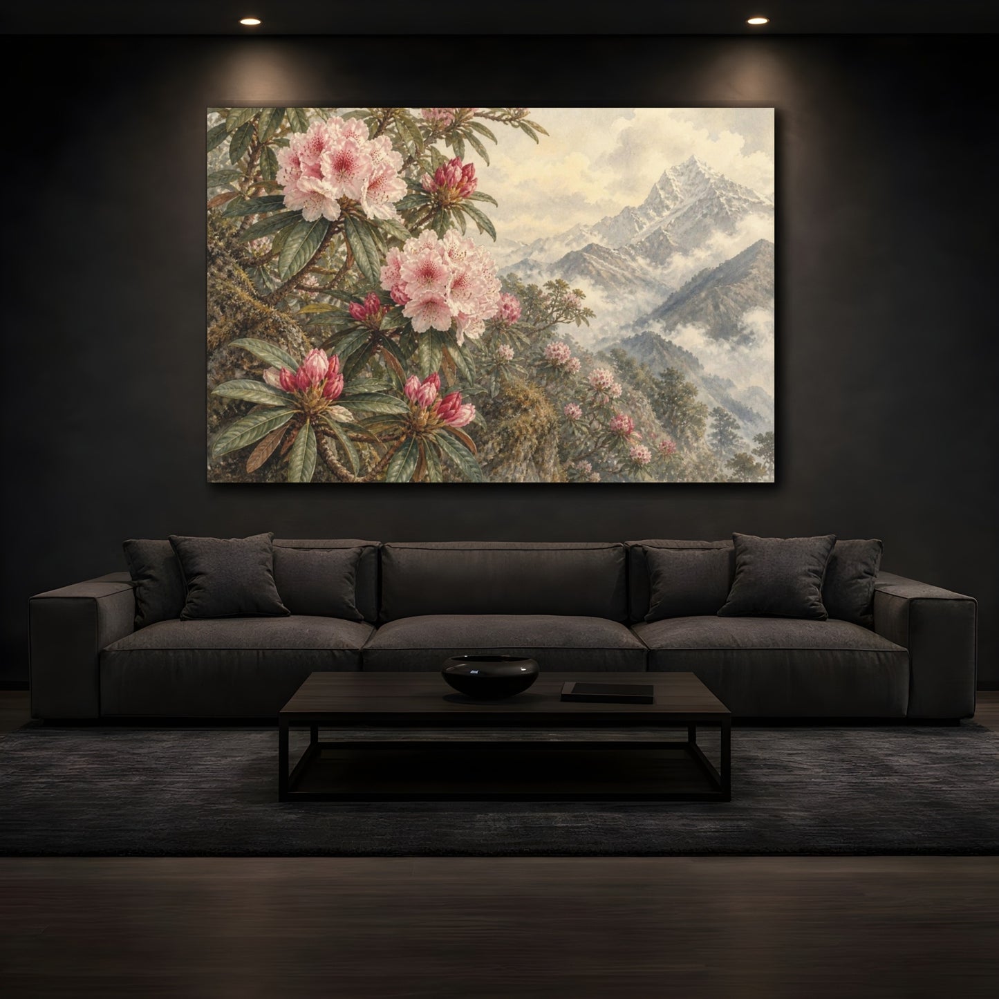 Mockup 3. Vintage Rhododendron Branches shown as canvas print