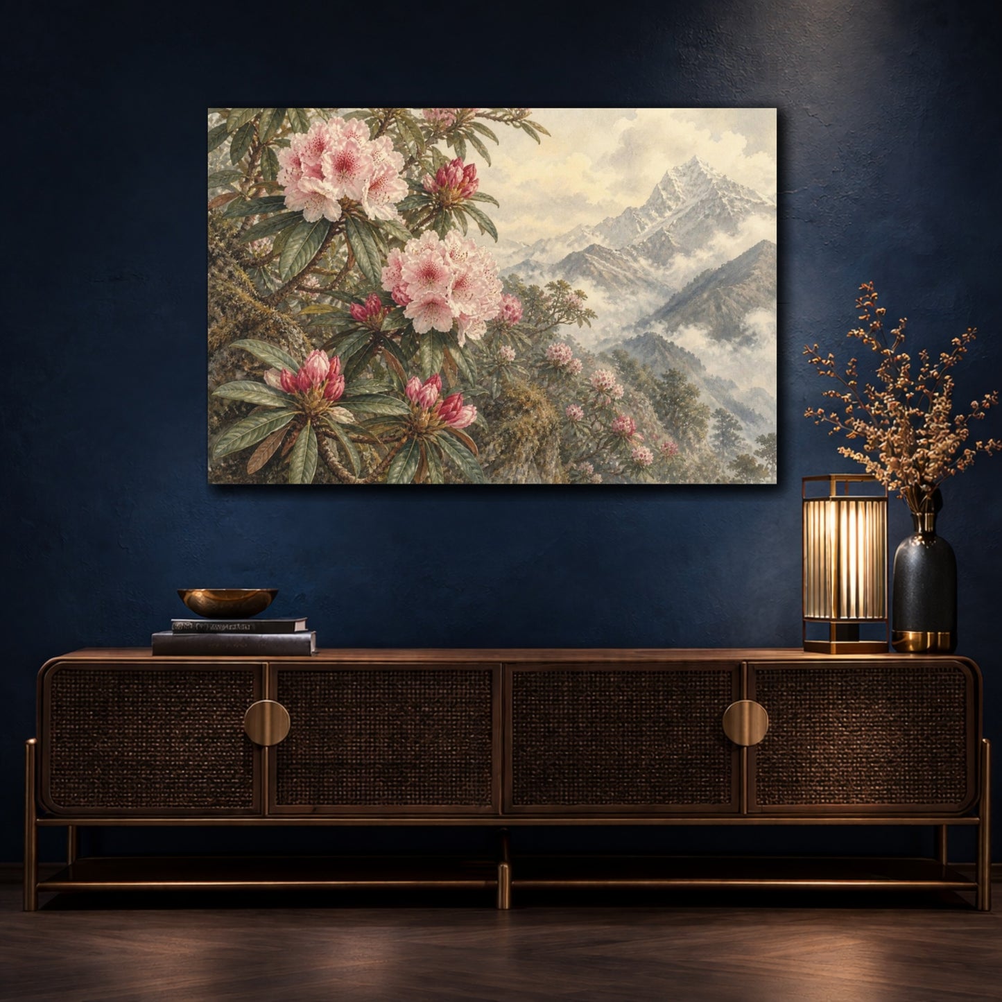 Mockup 4. Vintage Rhododendron Branches shown as canvas print