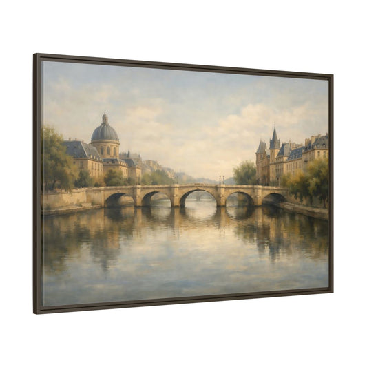 Main Mockup. Vintage River Bridge Historic Cityscape shown as stretched canvas wall art