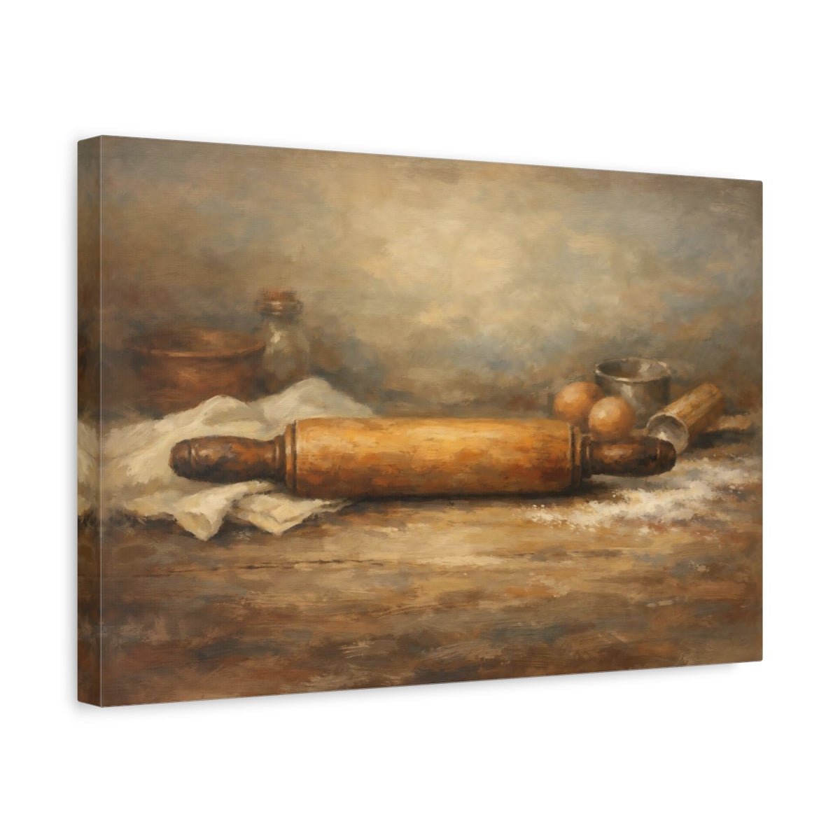Vintage Rolling Pin Brown And Beige - Canvas Wall Art Print - YesArtYes