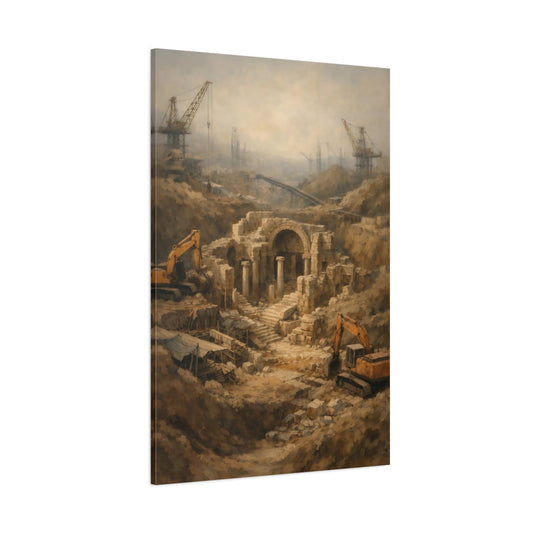 Main Mockup. Vintage Ruins Excavation Earth Tones shown as stretched canvas wall art