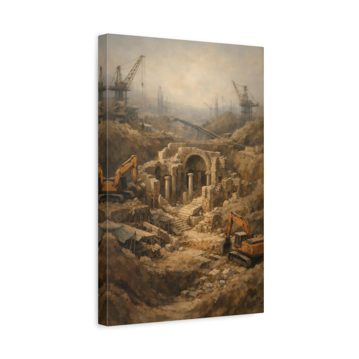 Side Mockup 4. Vintage Ruins Excavation Earth Tones shown as stretched canvas wall art
