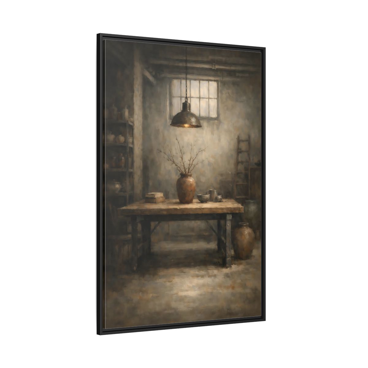 Main Mockup. Vintage Rustic Interior Earthy Brown shown as stretched canvas wall art