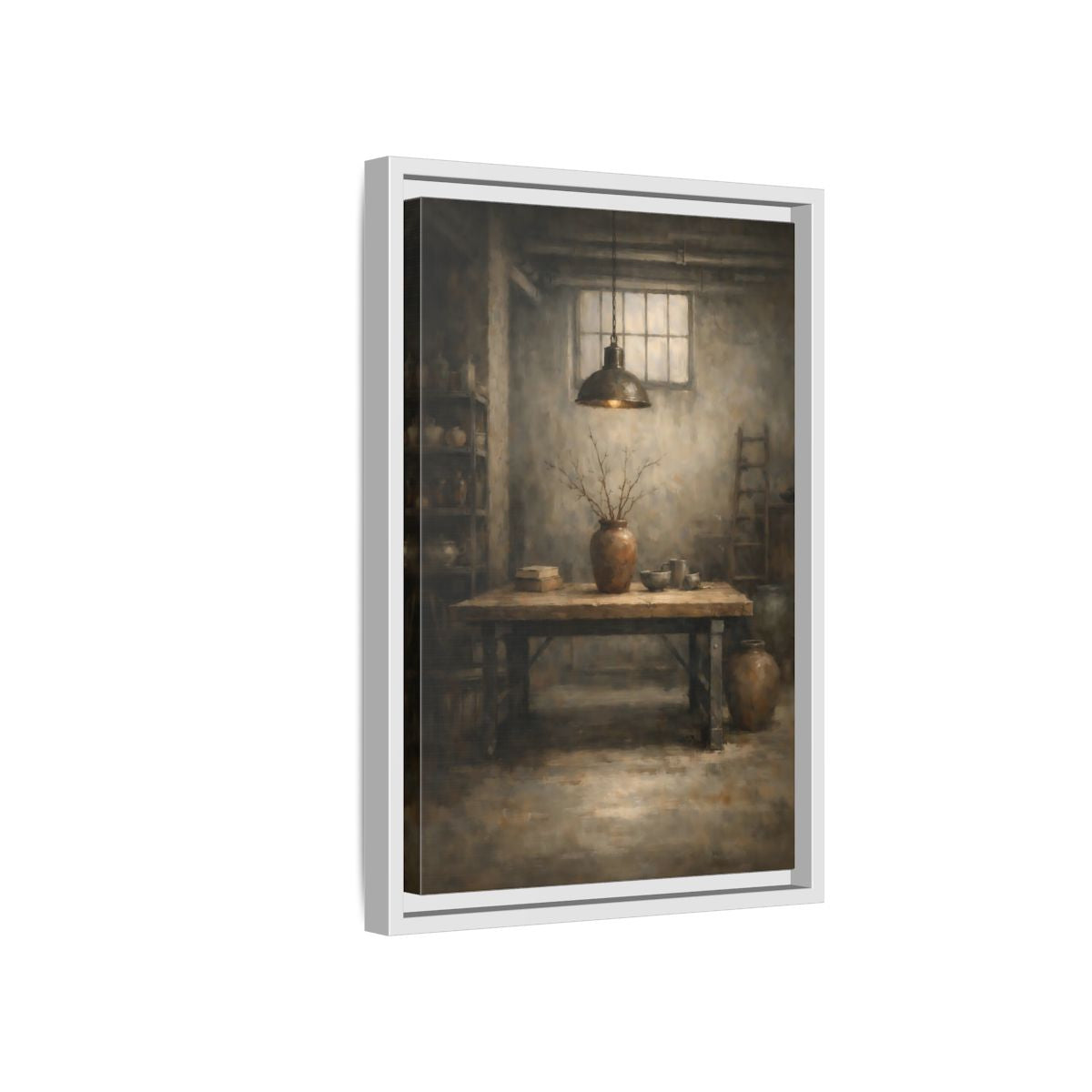 Side Mockup 4. Vintage Rustic Interior Earthy Brown shown as stretched canvas wall art