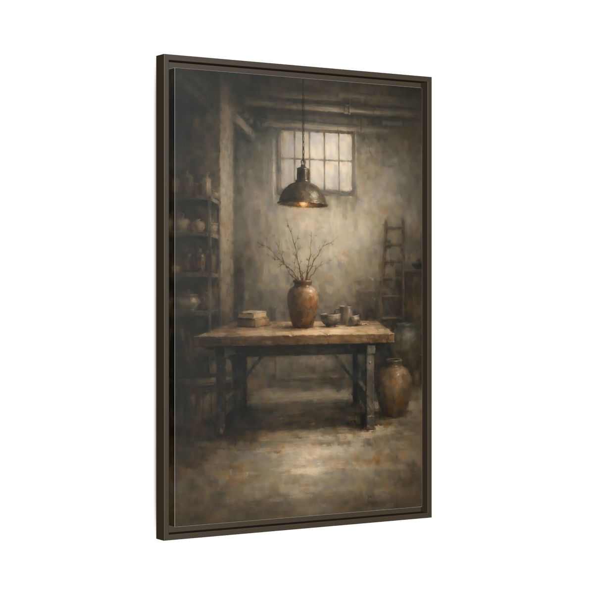 Side Mockup 10. Vintage Rustic Interior Earthy Brown shown as stretched canvas wall art