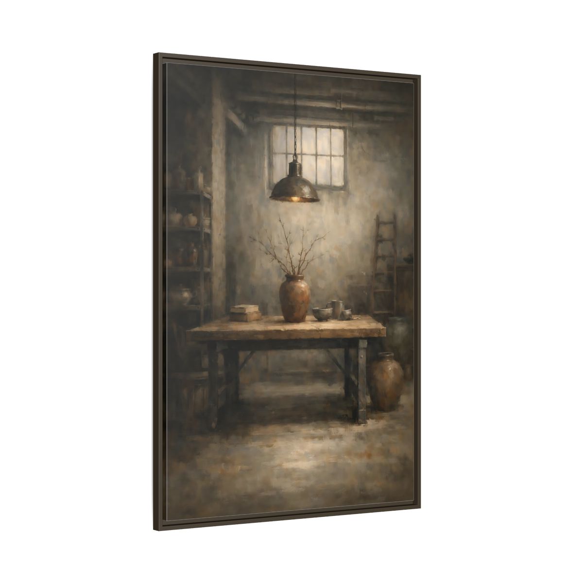 Side Mockup 8. Vintage Rustic Interior Earthy Brown shown as stretched canvas wall art