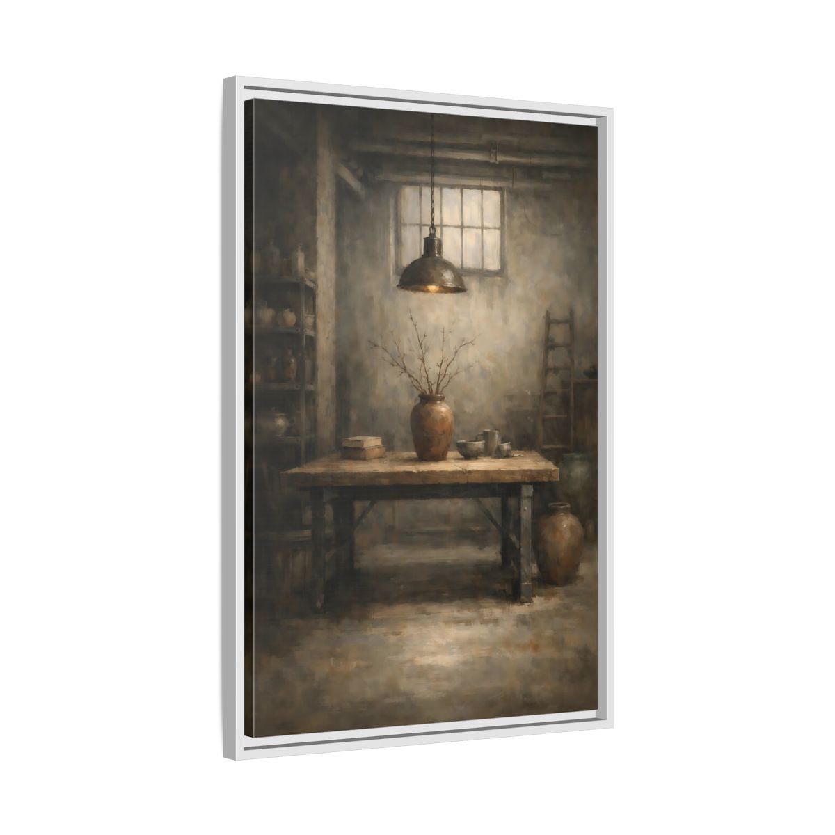 Side Mockup 11. Vintage Rustic Interior Earthy Brown shown as stretched canvas wall art