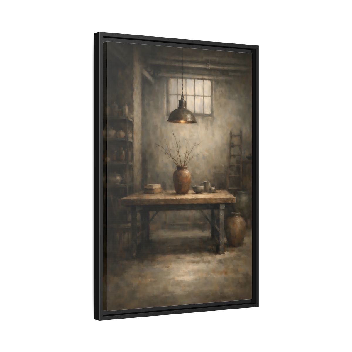 Side Mockup 14. Vintage Rustic Interior Earthy Brown shown as stretched canvas wall art