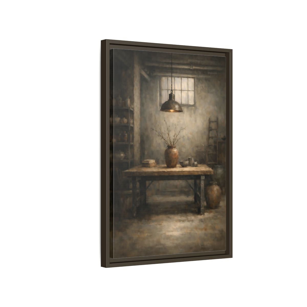 Side Mockup 2. Vintage Rustic Interior Earthy Brown shown as stretched canvas wall art