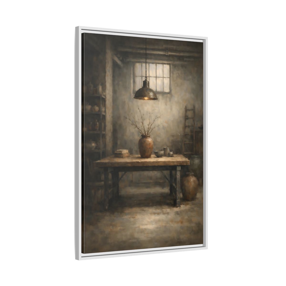 Side Mockup 9. Vintage Rustic Interior Earthy Brown shown as stretched canvas wall art