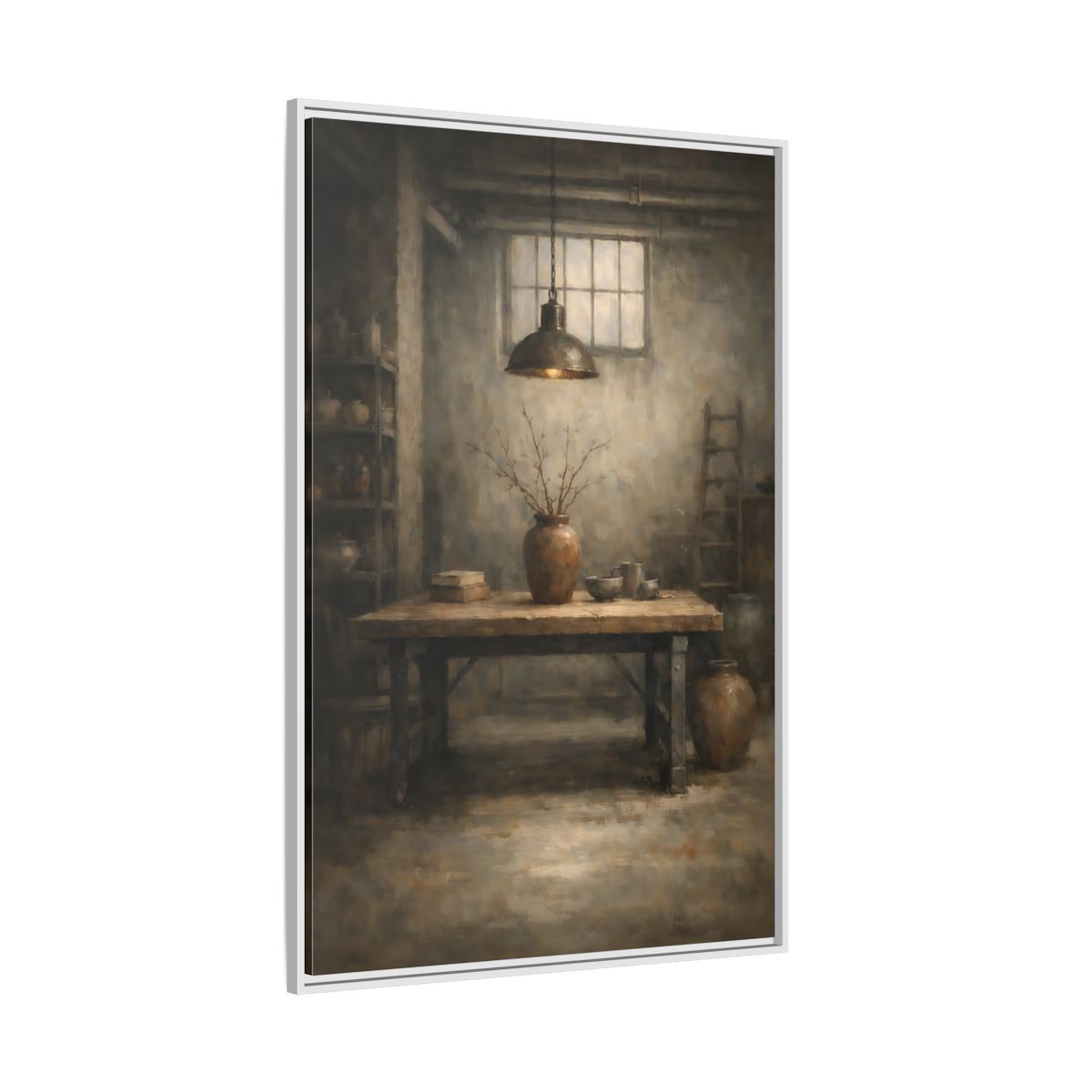 Side Mockup 7. Vintage Rustic Interior Earthy Brown shown as stretched canvas wall art