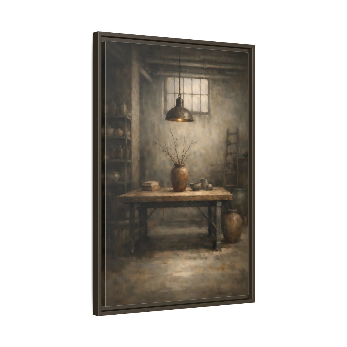 Side Mockup 12. Vintage Rustic Interior Earthy Brown shown as stretched canvas wall art