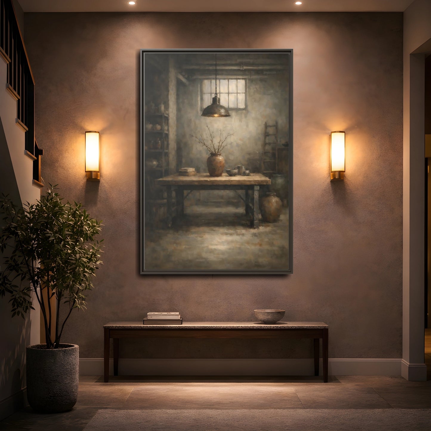 Mockup 4. Vintage Rustic Interior Earthy Brown shown as stretched canvas wall art