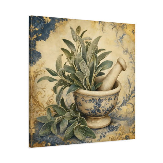 Main Mockup. Vintage Sage Herb Vintage Sage Decor shown as stretched canvas wall art