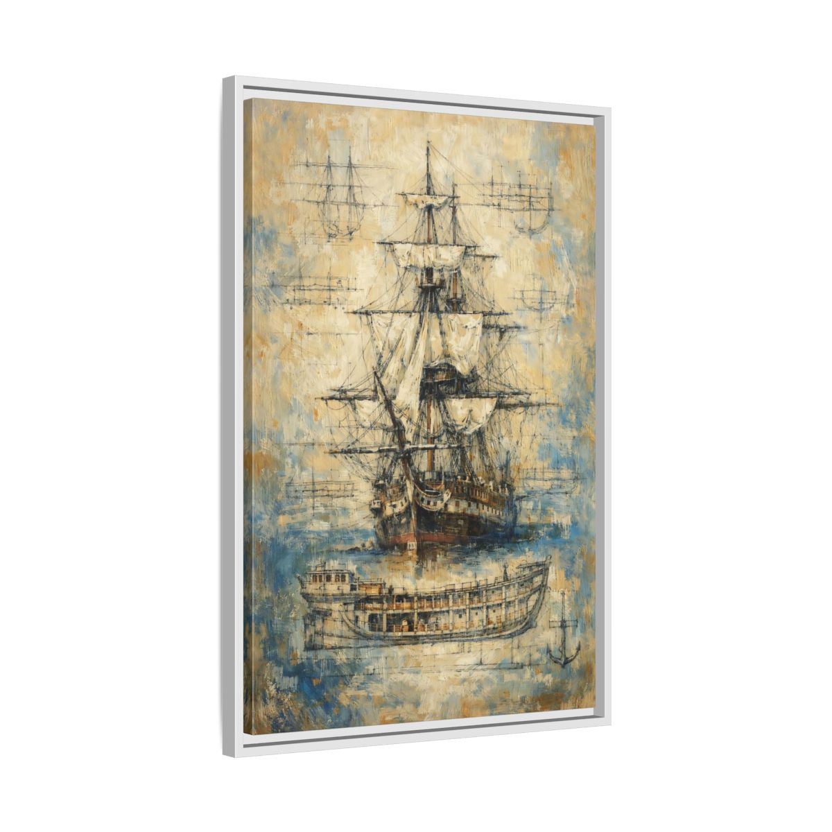 Side Mockup 11. Vintage Sailing Ship Textured Ship Art shown as stretched canvas wall art