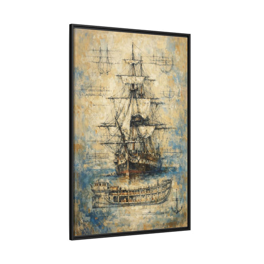Main Mockup. Vintage Sailing Ship Textured Ship Art shown as stretched canvas wall art
