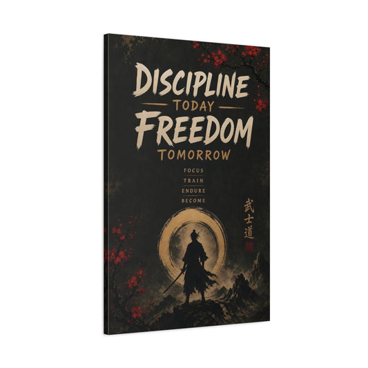 Vintage Samurai Discipline Canvas Print – Office, Behind Desk, Black Gold Red - YesArtYes