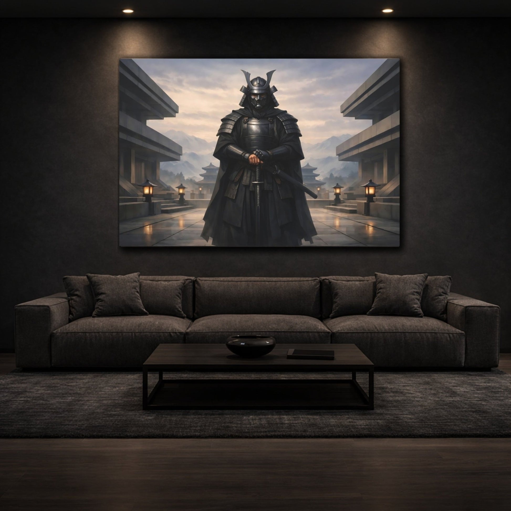 Vintage Samurai Warrior Black - Canvas Wall Art Print - YesArtYes