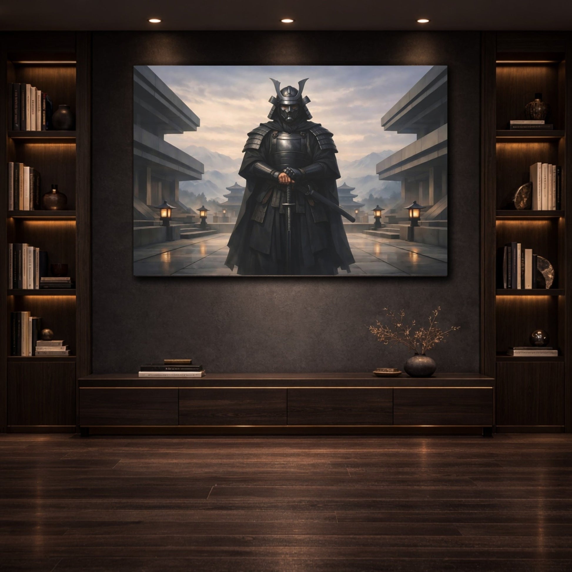Vintage Samurai Warrior Black - Canvas Wall Art Print - YesArtYes